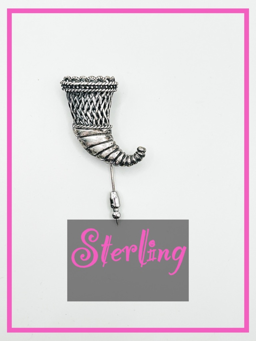Vintage Sterling Silver Cornucopia Stick Pin
